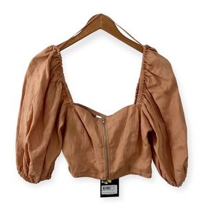 Nicholas Dawn Corset Top Zip Front Puff Sleeves Twig 2 XS